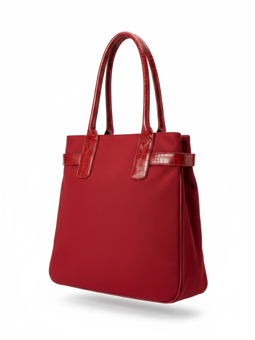 Elegant Chili Red Tote Bag Spacious Water Resistant Nylon Crocodile Trim
